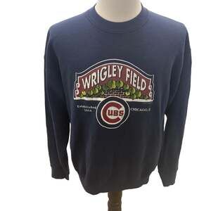 1998 Chicago Cubs Wrigley Field Graphic Sweatshirt, Navy Blue Crewneck Large